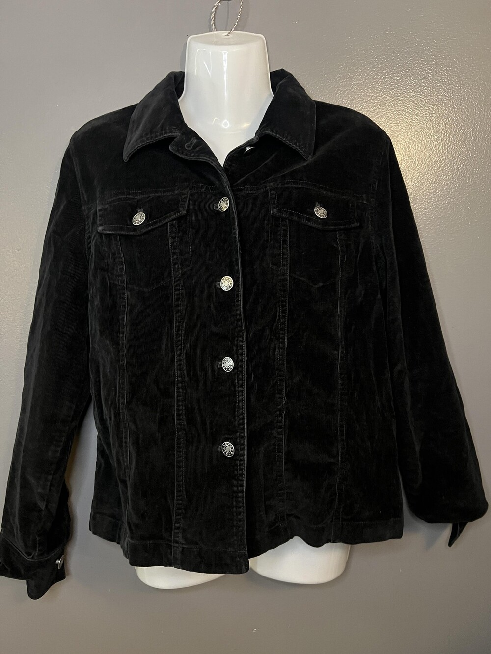 Rafaella Jacket Womens 8 Black Corduroy Button Front Casual Coat Fall Outerwear